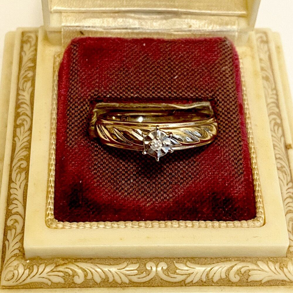 10K TWO-TONE (YELLOW & WHITE) GOLD DIAMOND ENGAGEMENT RING SIZE 7